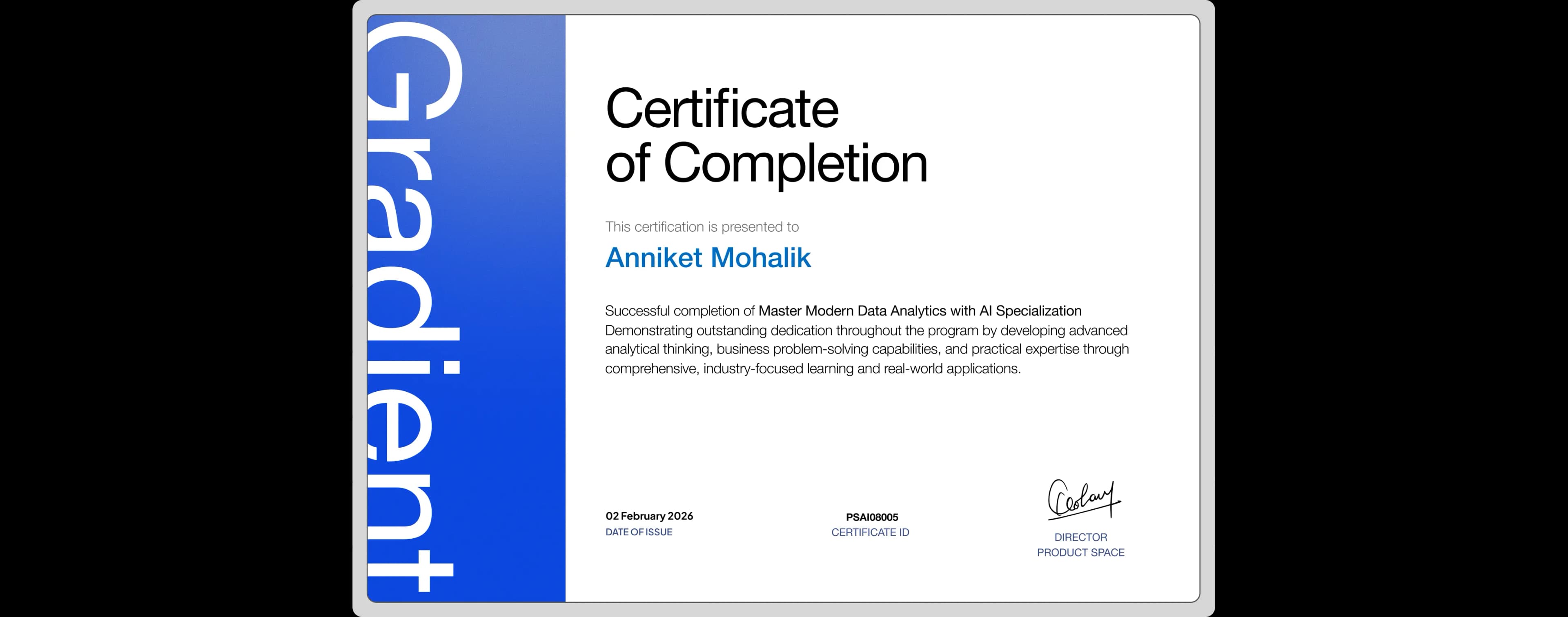 Gradient Certificate of Completion